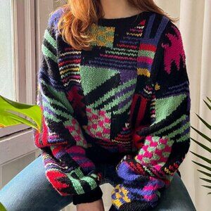 James River Traders Women's 90s Colorful Wool Pullover Sweater Size XS